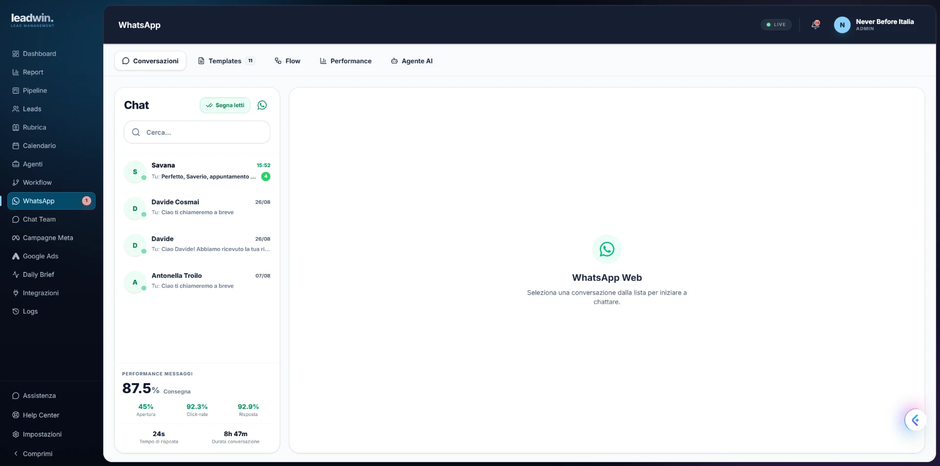 Conversazioni WhatsApp in LeadWin